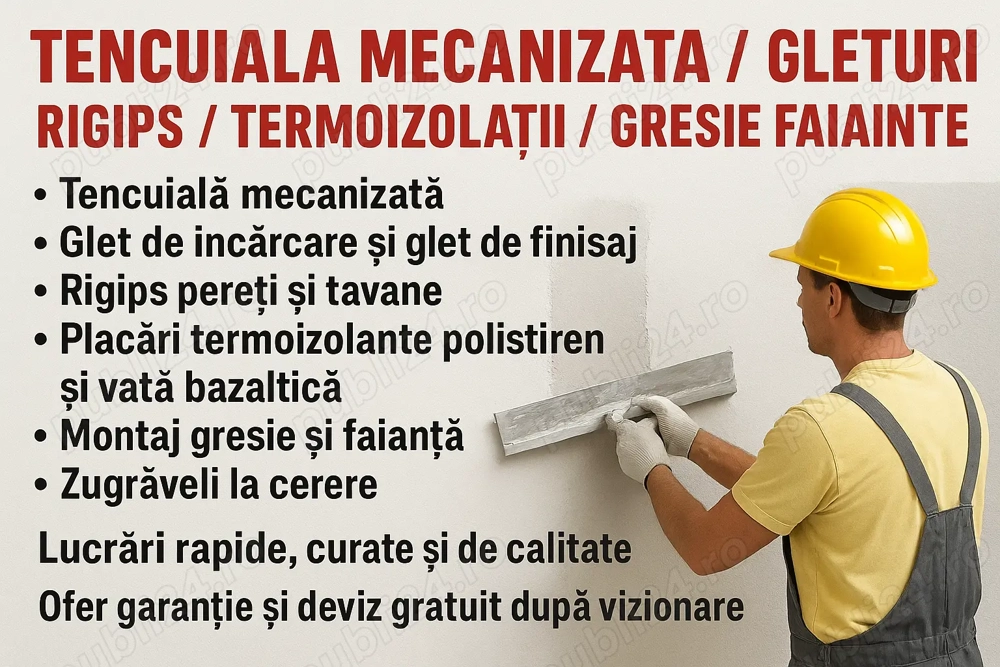 Tencuiala mecanizata   Gleturi   Rigips   Termoizolatii   Gresie Faianta