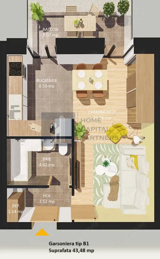 Garsonieră luminoasă, într-un bloc exclusivist din centrul Capitalei