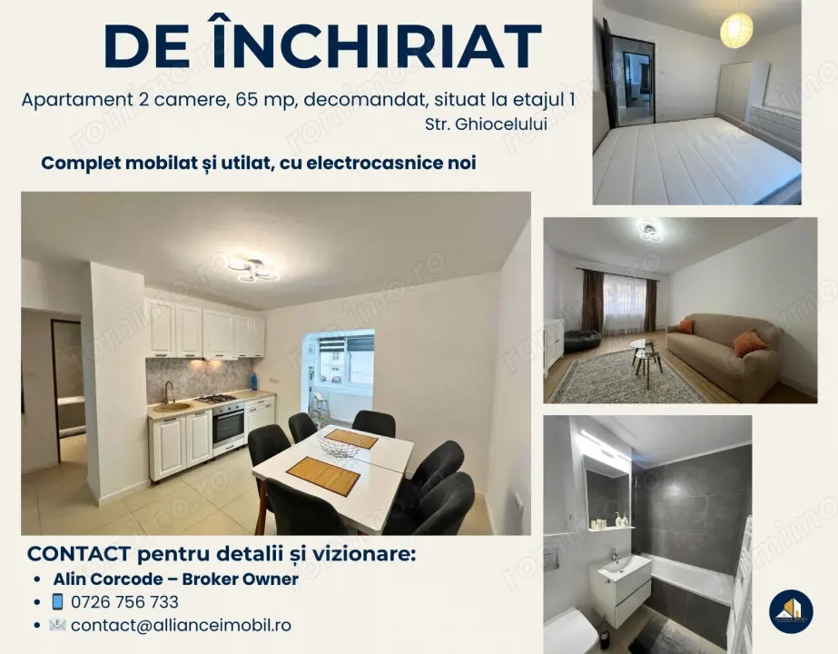 Apartament cu 2 camere de închiriat – Aleea  Ghiocelului – Central