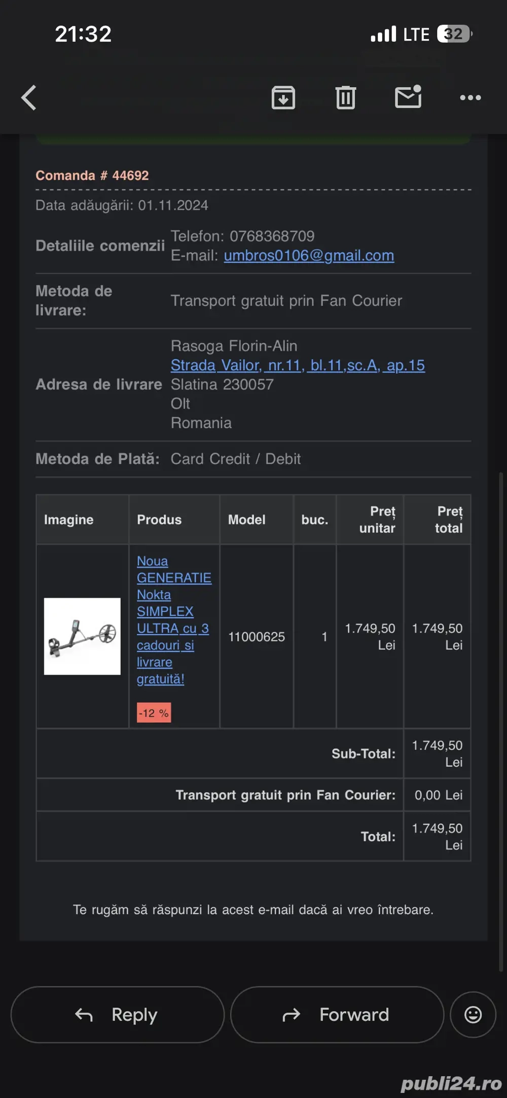 Vand Detector metale Nokta Simplex Ultra neuitilizat.