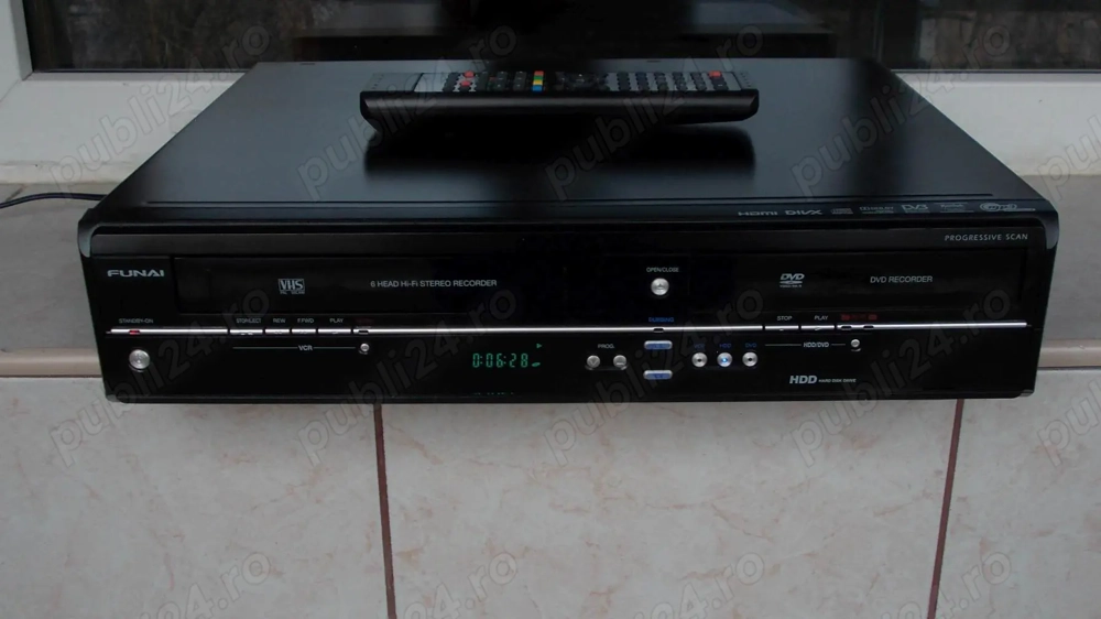 Combo FUNAI TD6D-M100 dvd recorder + HDD 500 Gb + video recorder,Usb,Hdmi,telecomanda,cabluri