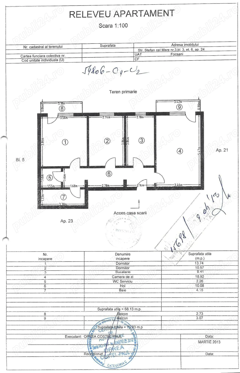 vand apartament 3 camere central