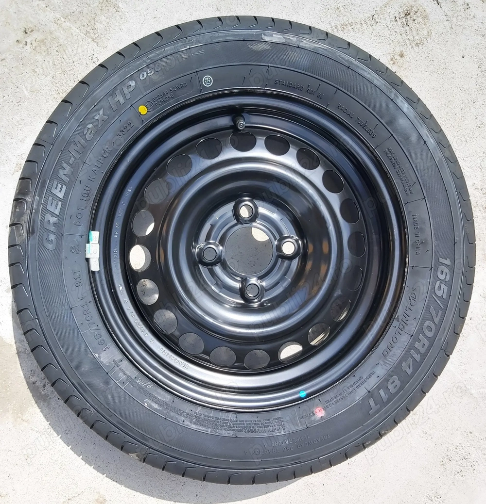 anvelopă nouă vară 165/70/R14 81T Dacia Spring jantă oțel, capac nou