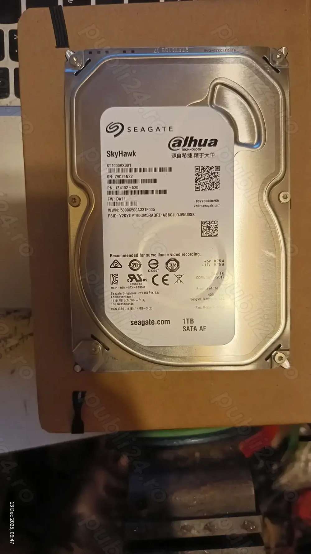 Vând hard disk Seagate Dahua Skhawk 1TB (ST1000VX001) 64GB cache SATA III