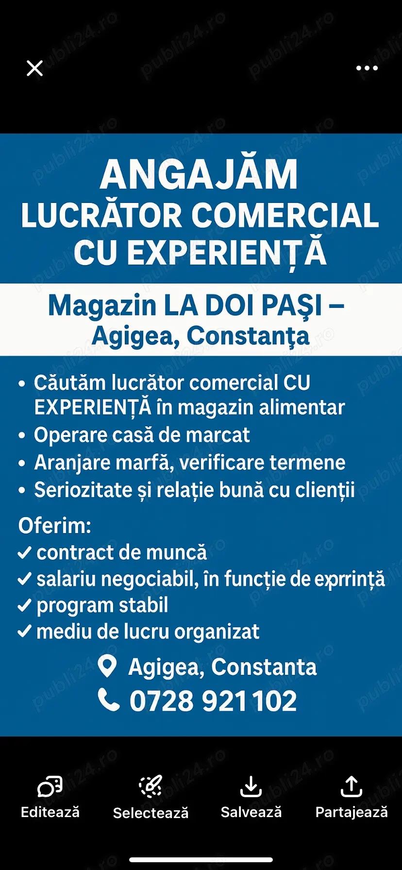Angajam lucrator comercial cu experienta