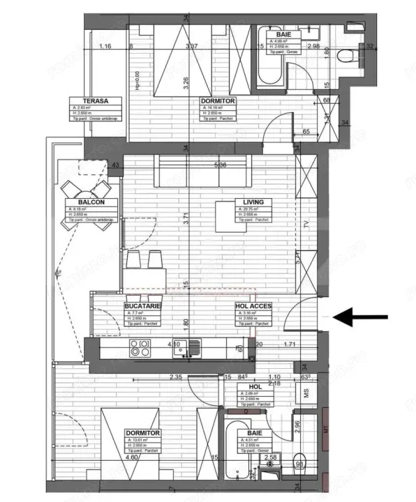 Apartament 3 camere, 72 mp, zona Aradului