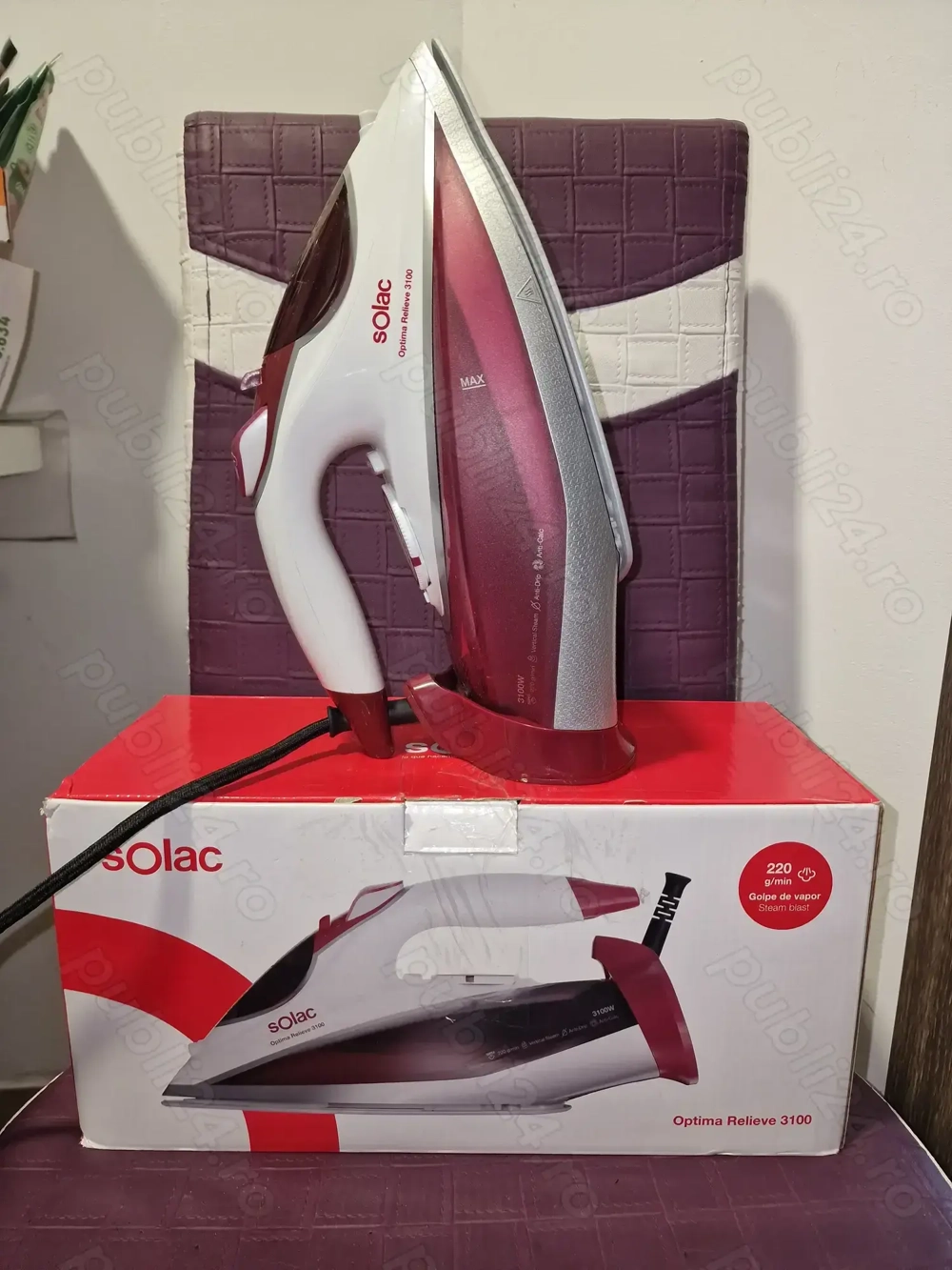 Fier de calcat, Solac, PV2040, Calcare verticala, 220g min Abur, Rosu Alb