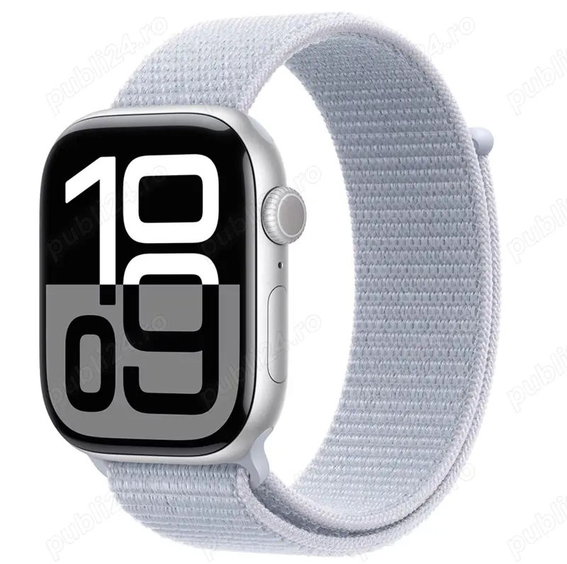 APPLE Watch 10, GPS, 46mm Silver Aluminium Case, Blue Cloud Sport Loop,NOU IN CUTIE SIGILATA!