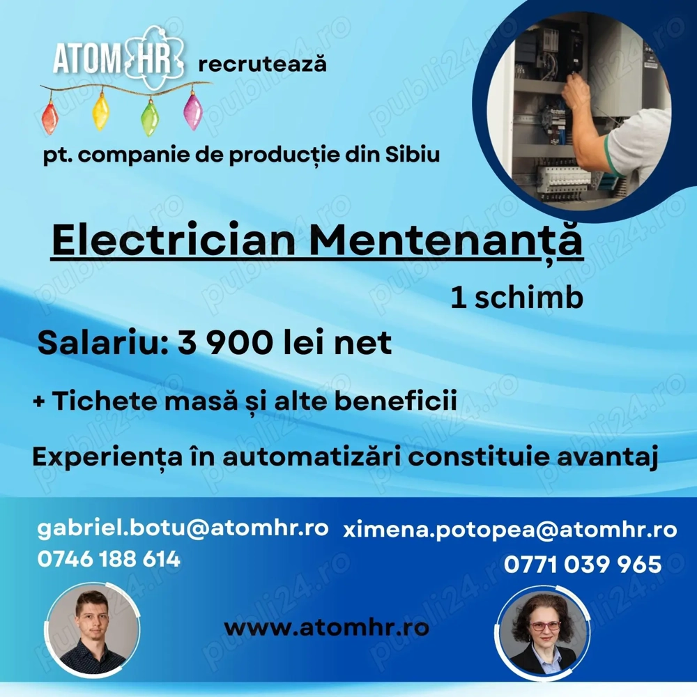 Atom HR angajează Electrician Mentenanță!