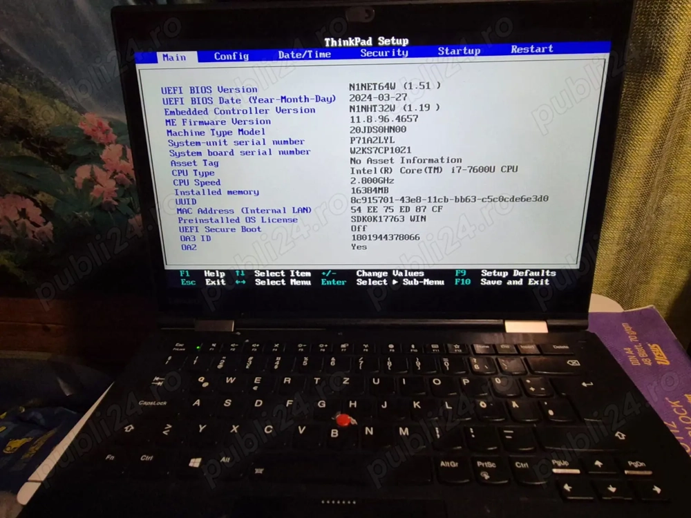 Vând Lenovo ThinkPad X1 Yoga (tastatură și ventilator   sistem de răcire defecte intern