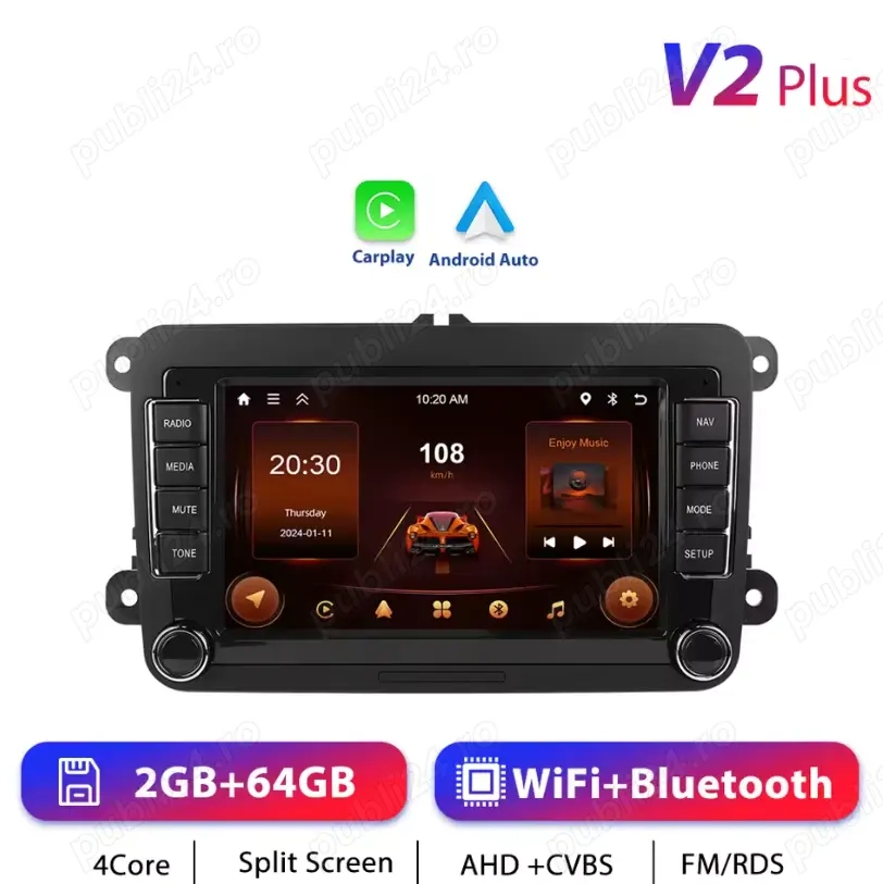 Navigatie android 2gb ram + 64gb vw golf 5 6 passat b6 b7 cc jetta touran seat leon skoda octavia