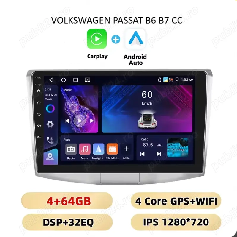 Navigatie Android 4GB RAM + 64GB Volkswagen VW PASSAT B6 B7 CC 10" inch