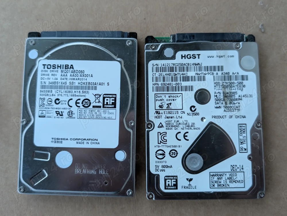 HDD 500 Gb format 2,5" format laptop, Hgst Toshiba
