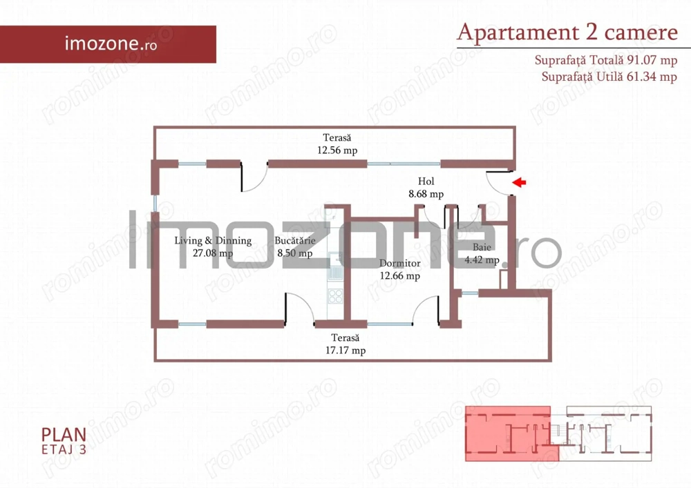 2 camere cu terasa de 29 mp, 3 bai, etaj 3, FINISAT MODERN,  COMISION 0%