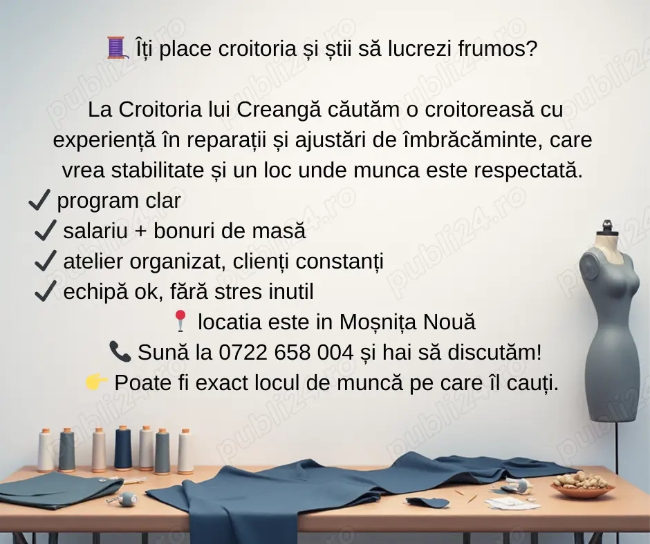Angajam croitorese cu experienta in reparatii imbracaminte