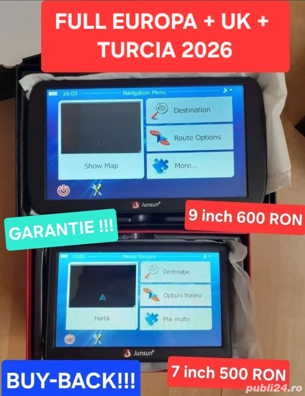 Gps 9 inch autoturism autocar camion Full Europa + UK + Turica 2026 + garanție