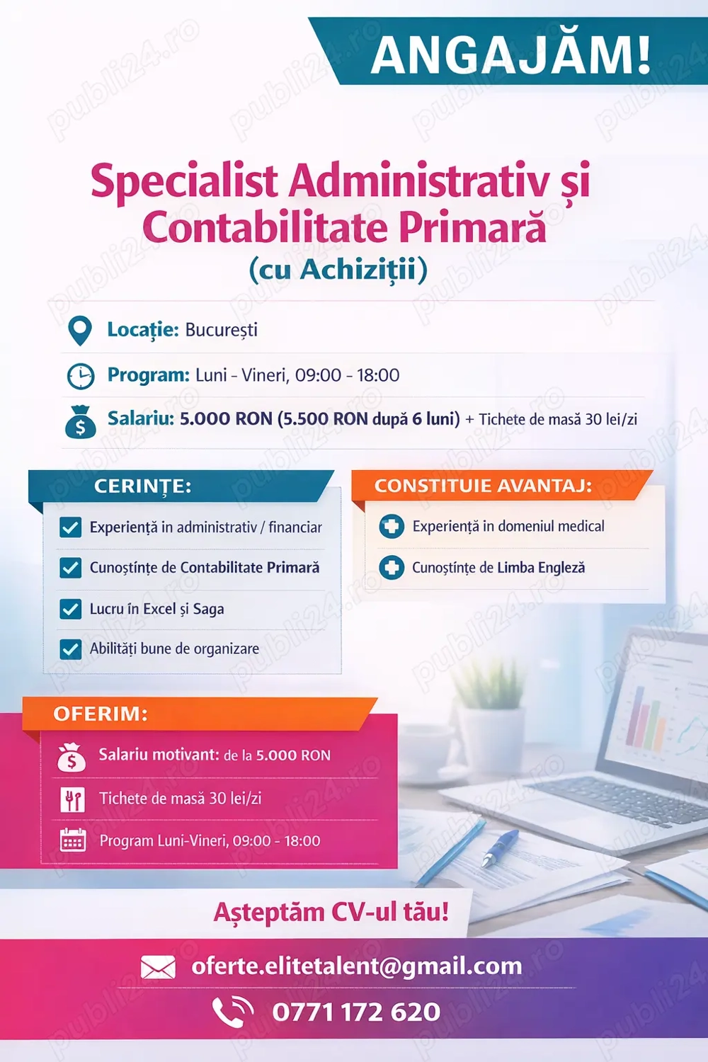 Angajăm Specialist Administrativ și Contabilitate Primară (cu Achiziții)