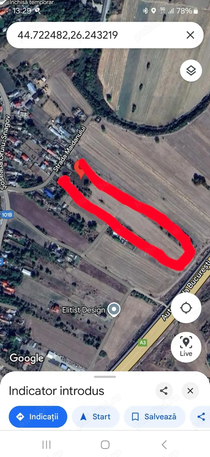 Teren de vânzare în comuna Gruiu, jud. Ilfov, lângă A3