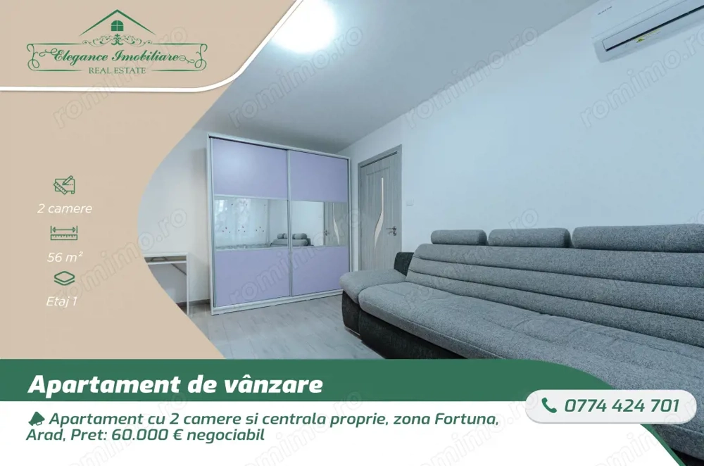 Apartament cu 2 camere și centrala proprie, zona Fortuna, Arad