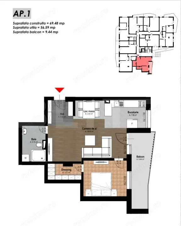 Apartament 2 camere, 56,59 mp, Oradea