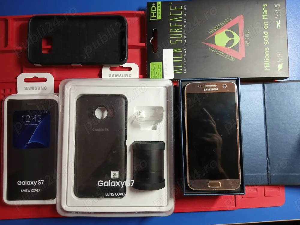 Telefon Samsung Galaxy S7 Gold + Obiective foto Samsung, Husa de protectie Book S-View Samsung, etc
