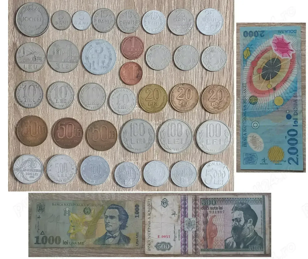 36 monede ani diferiti si 3 bancnote