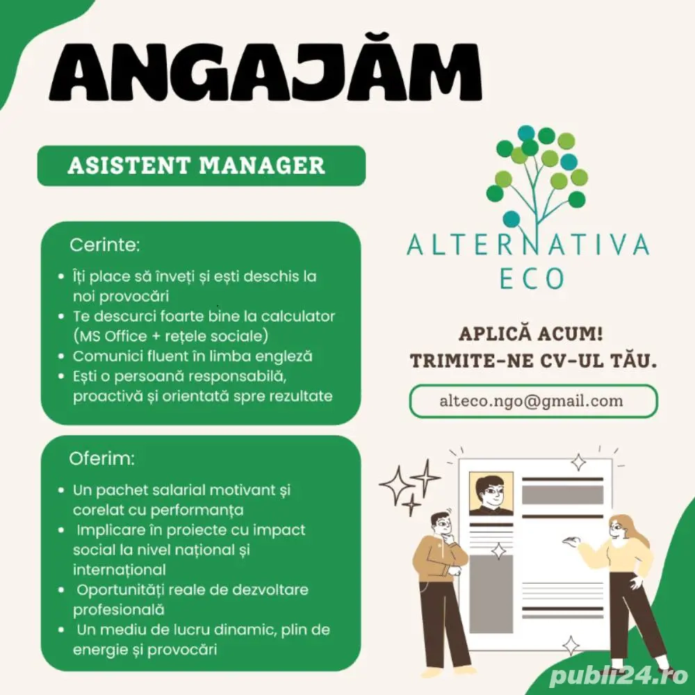 Asociatia Alternativa Eco angajează Asistent Manager
