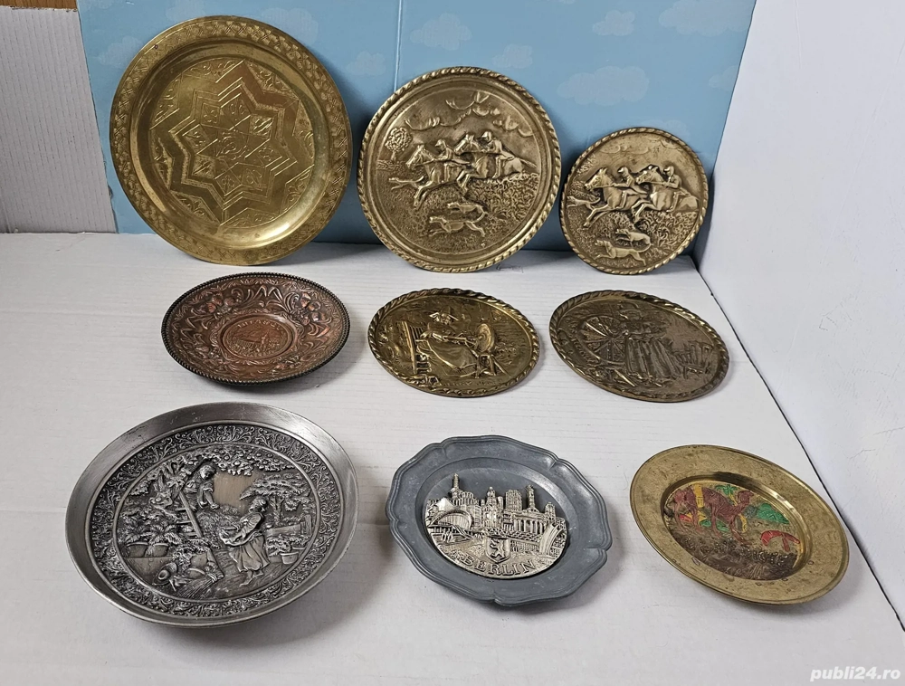 Lot farfurii decorative din alamă-cupru-cositor