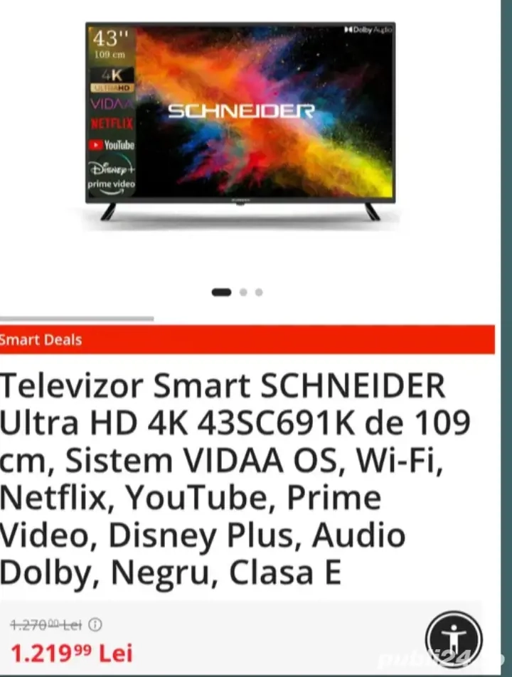 Tv Smart 4k Schneider 109 cm garanție 2 ani