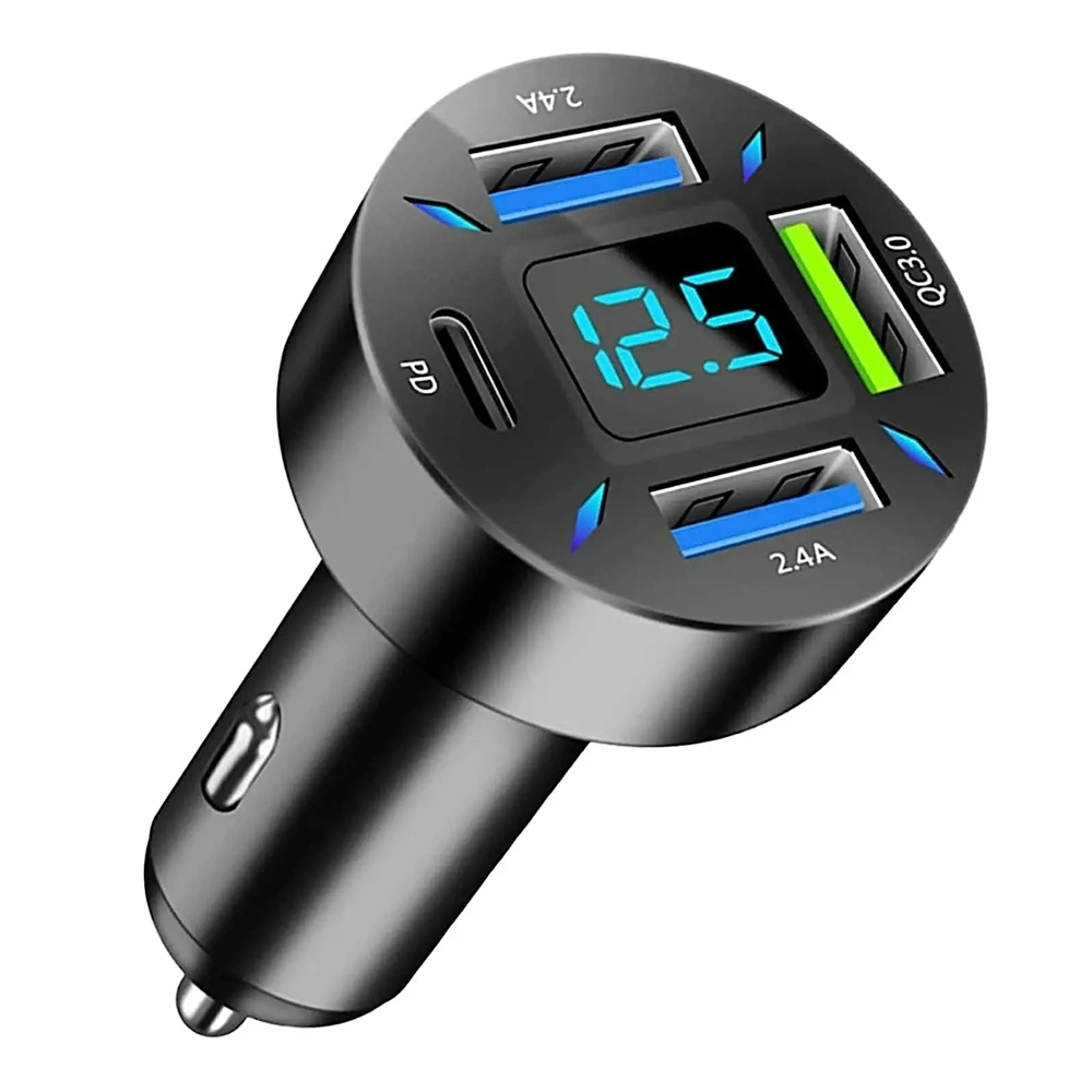 Incarcator Auto cu Voltmetru Digital, USB Type-C PD si Quick Charge 3.0 – Incarcare Rapida la Briche