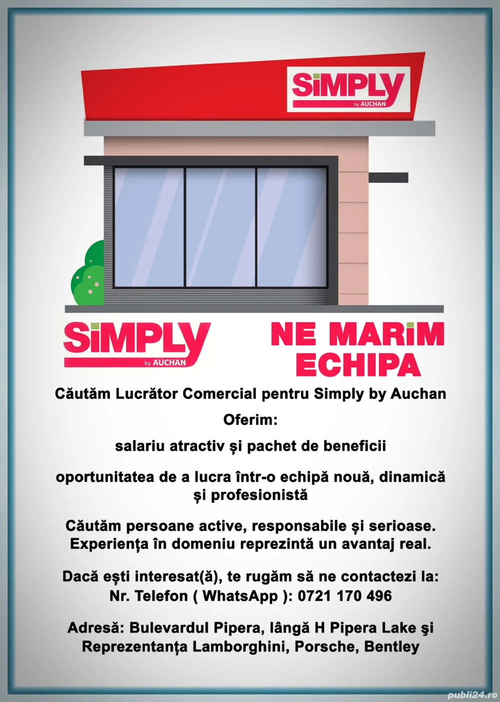Căutăm Lucrător Comercial pentru Simply by Auchan