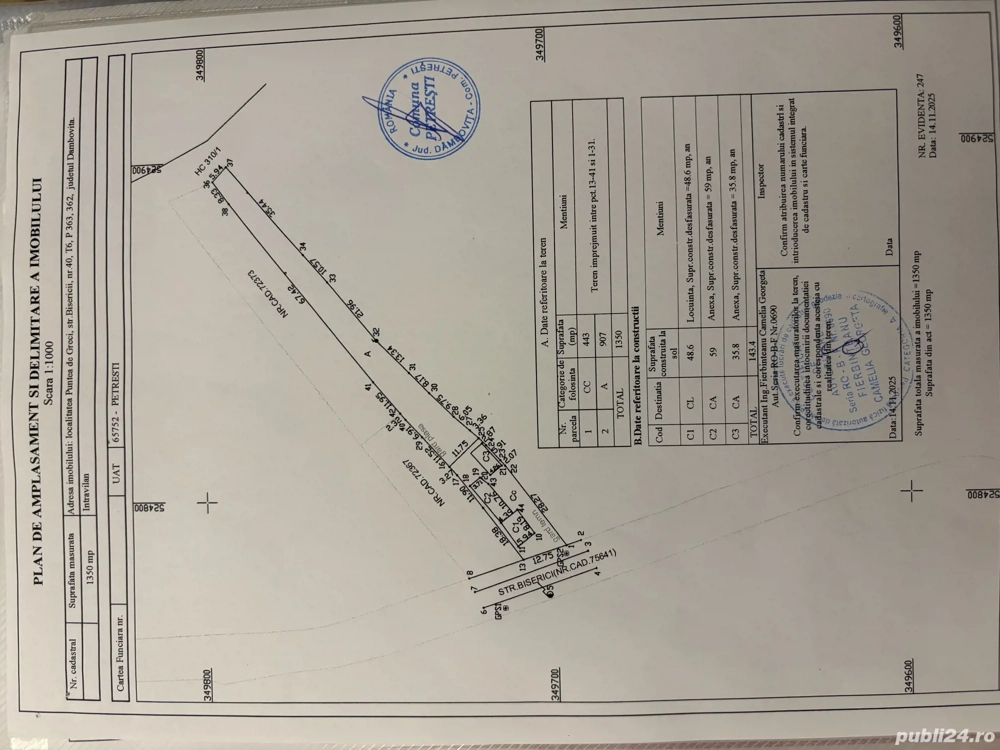 Casă de vânzare teren 1350mp + 33750mp extravilan arabil