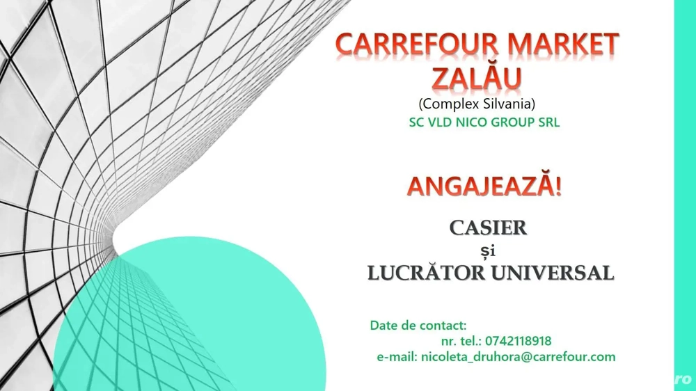 Angajam casier si lucrator produse proaspete Carrefour Market Zalău(complex Silvania )