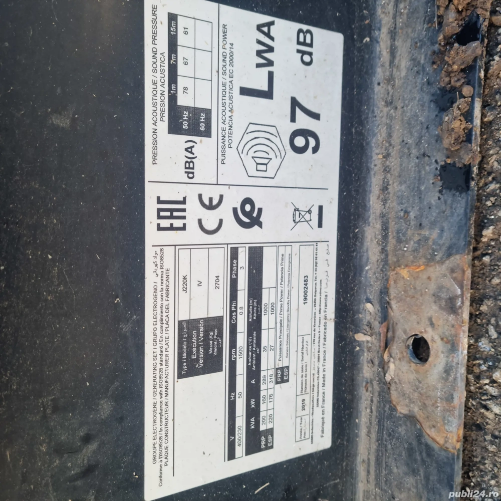 Generator 220kva Model John Deere 