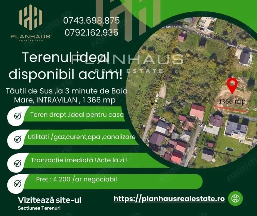 Teren intravilan ,Tăutii de Sus 1366 mp ,ideal casă