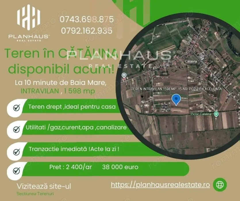 Teren intravilan Cătălina, 1 598 mp ,acces din drum principal