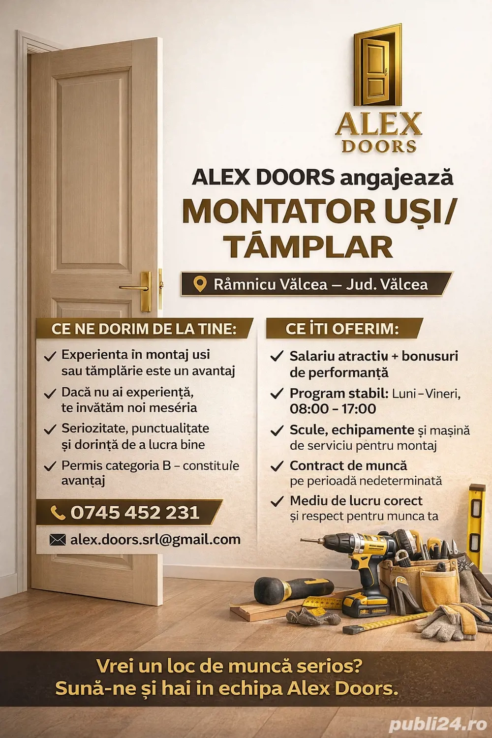 Alex Doors angajeaza Montator Usi Tamplar