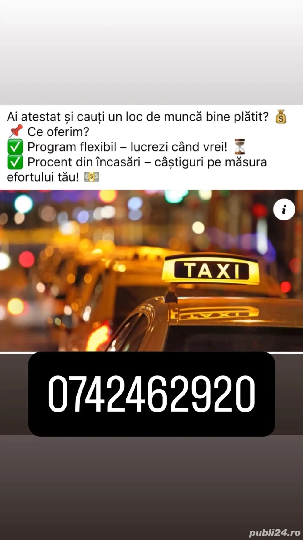 Caut Șofer taxi cu atestat 