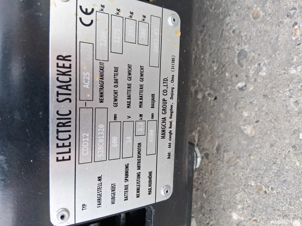 Transpalete electrica cu catarg Hangcha CDD16