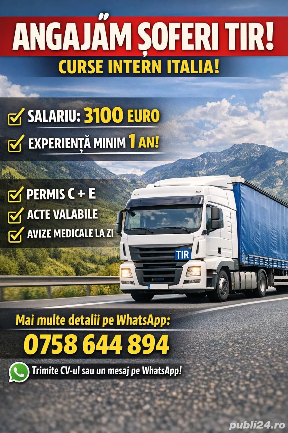 Angajam soferi tir- prelata ( intern italia)