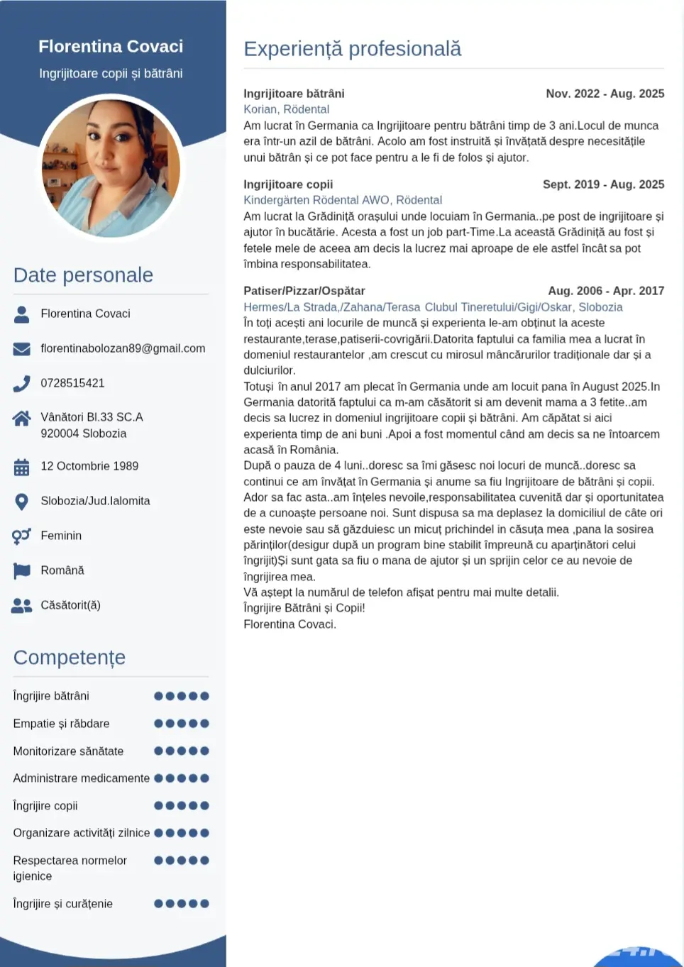 Ingrijitoare bătrâni și copii.