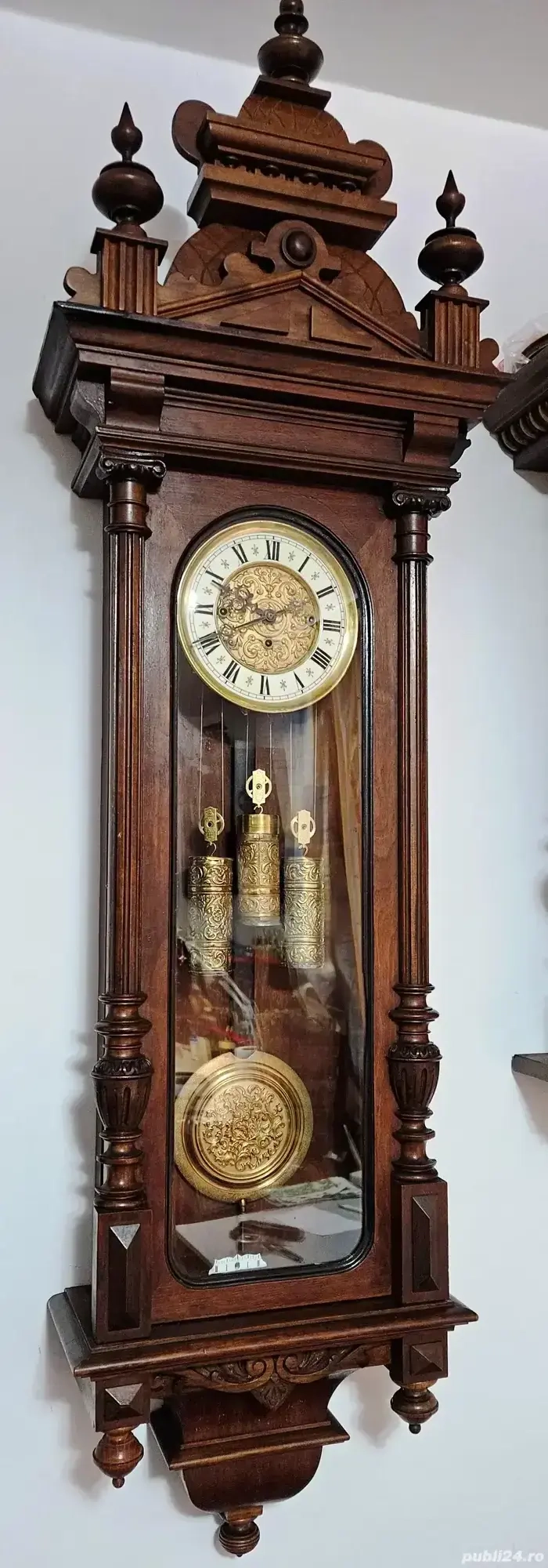 Ceas de perete cu pendula si 3 greutati Gustav Becker 