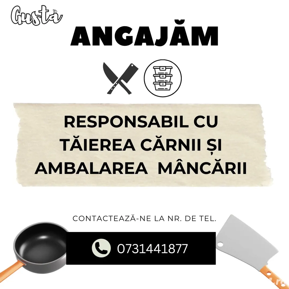 Angajam o persoana pentru ambalarea mancarii si taierea carnii