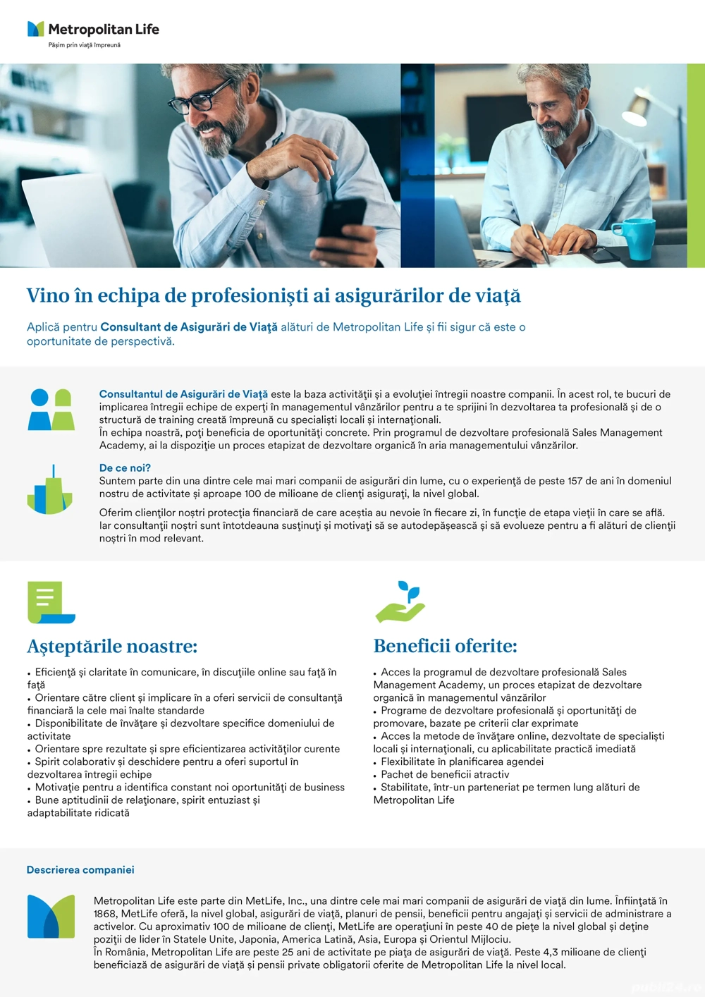Metropolitan Life angajează Consultant Financiar