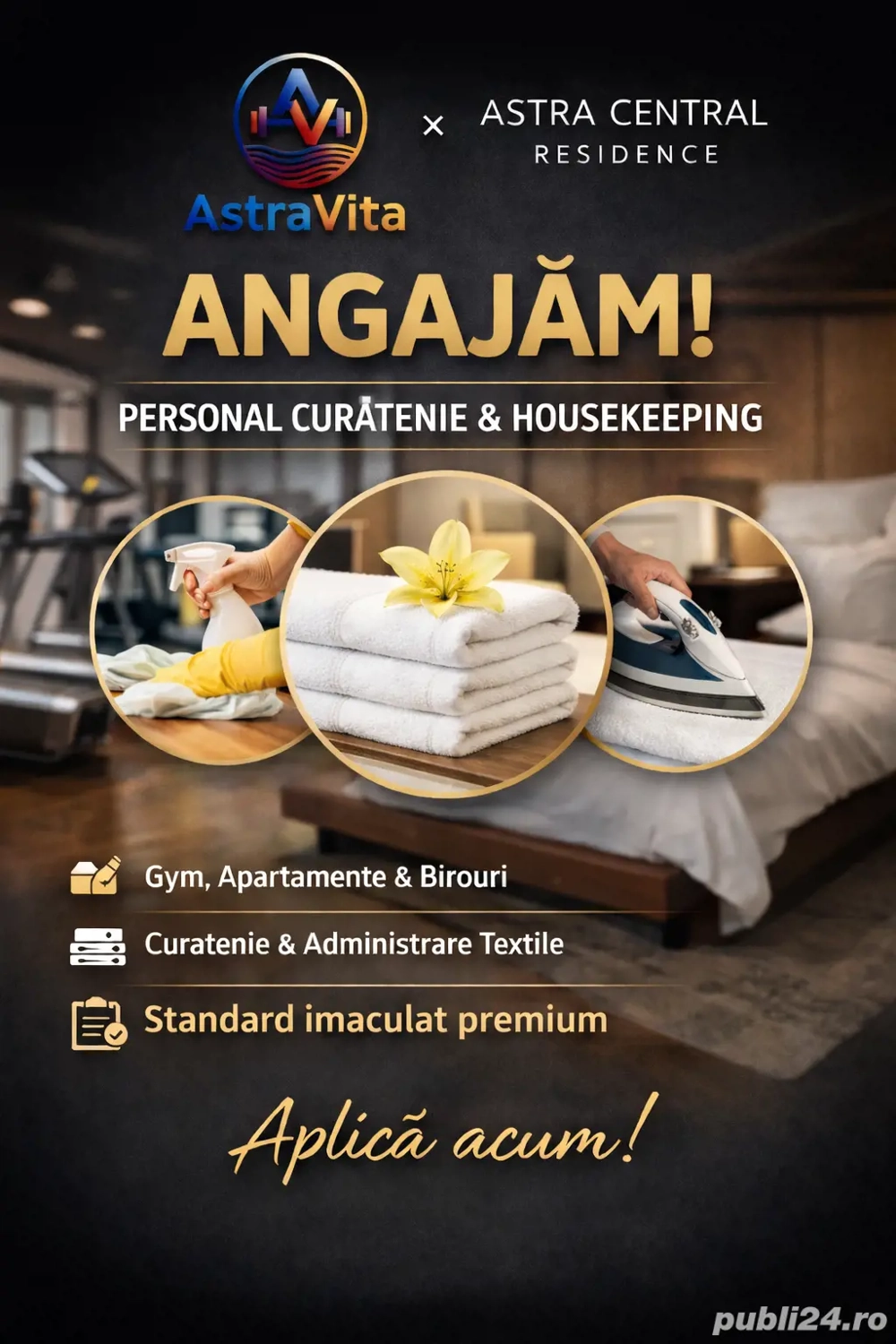 Astra Central angajează Personal curățenie   Housekeeping