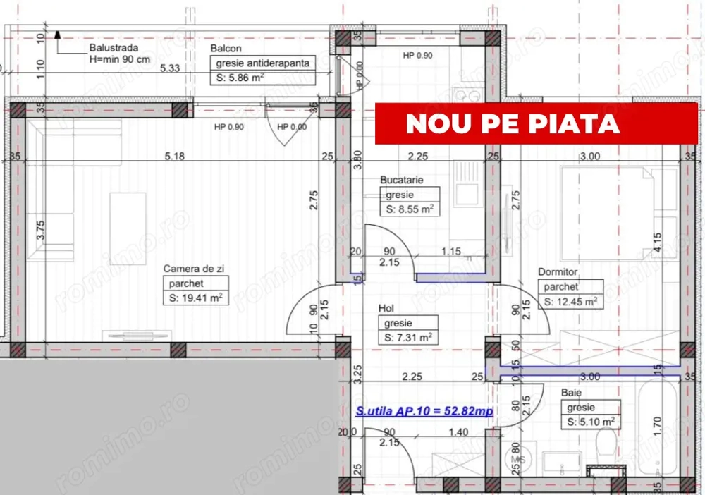 Apartament 2 camere decomandat – loc de parcare 53MP