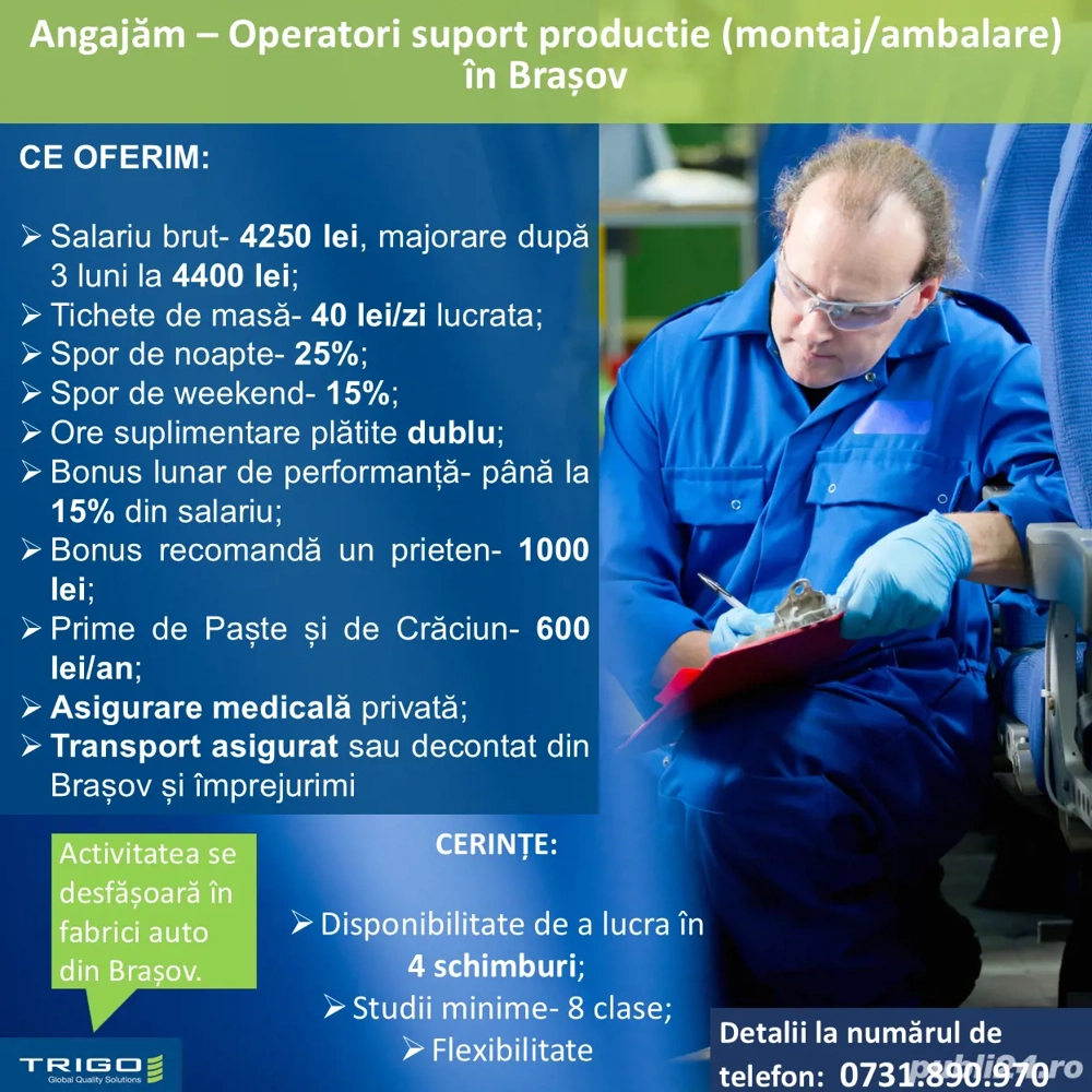 Angajam operatori suport productie (4 sch.) in Brasov