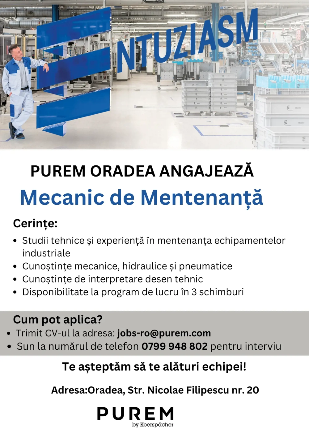 Purem Oradea angajeaza Mecanic de Mentenanta 