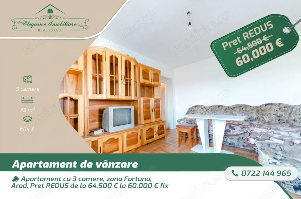 Apartament cu 3 camere, zona Fortuna, Arad