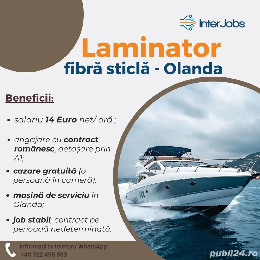 Angajam laminator fibra sticla cu experienta, productie barci Olanda